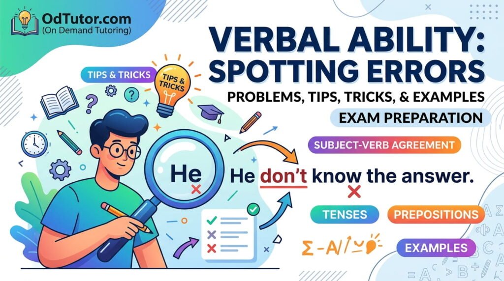 Verbal Ability Problems on Spotting Errors - Tips and Tricks to Solve in Exams with Examples