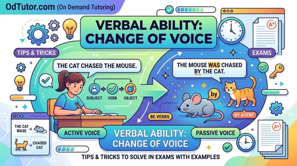 Verbal Ability Change of Voice, Tips and Tricks to Solve in Exams with Examples